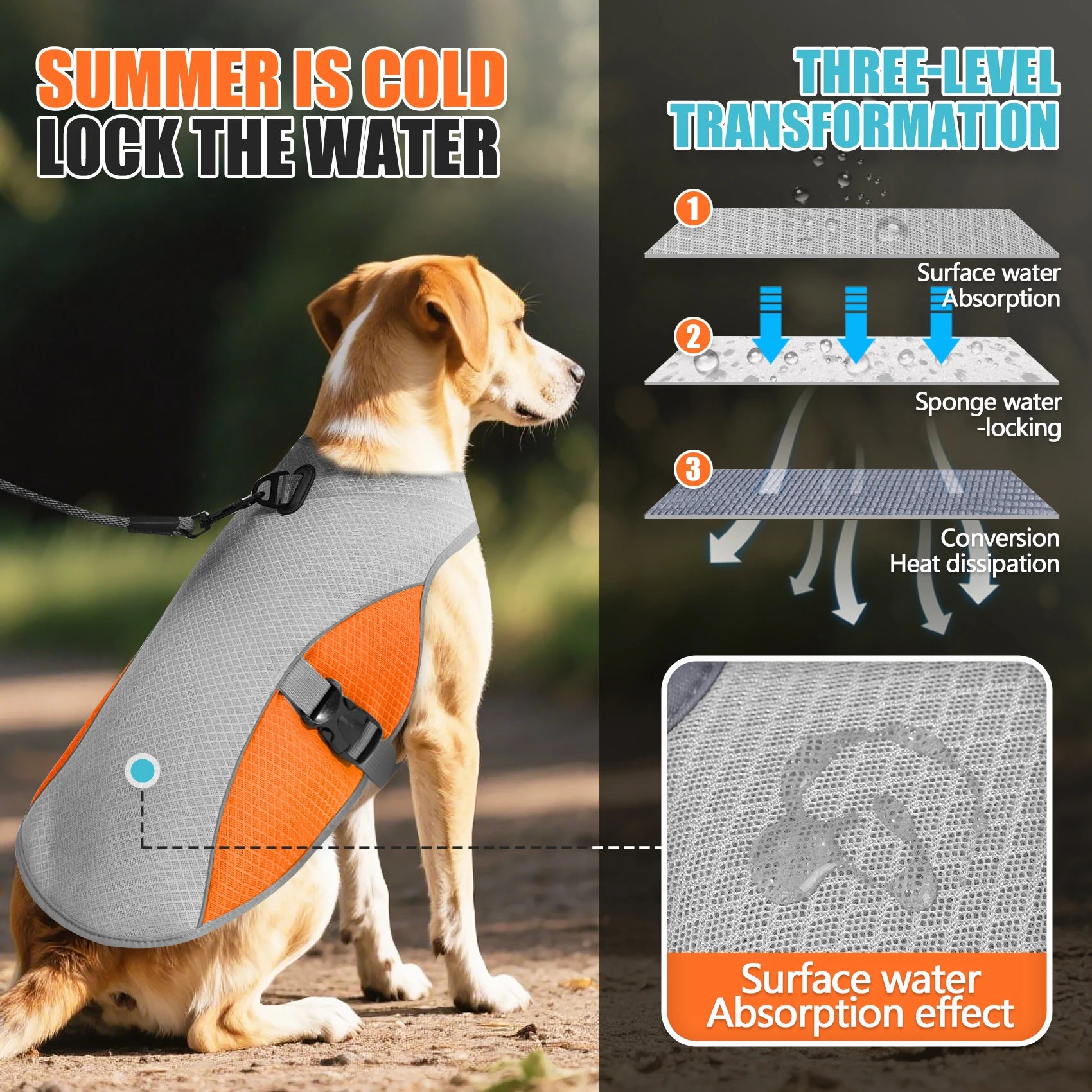 Dog Cooling Vest with Harness & Portable Water Bottle